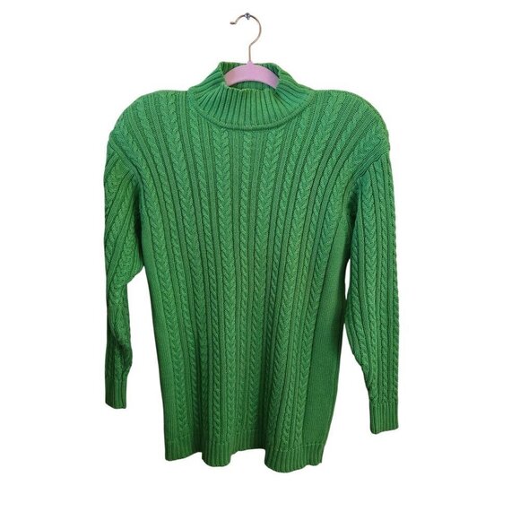 Liz Claiborne Collection Vintage Spring Green CableKnit Cotton Sweater Size M - Picture 2 of 6